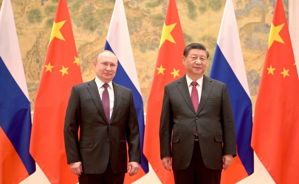Russian president Vladimir Putin in Beijing with Chinese premier Xi Jinping in 2022