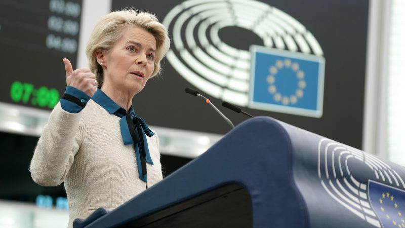 President of the European Commission Ursula von der Leyen at the plenary session of the European Parliament on January 18th 2023 (Photo CC-BY-4.0: © European Union 2022– Source: EP)