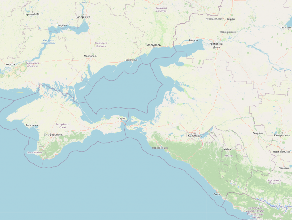 Portion of the Black Sea with international waters in the middle. (Source: OpenStreetMap)