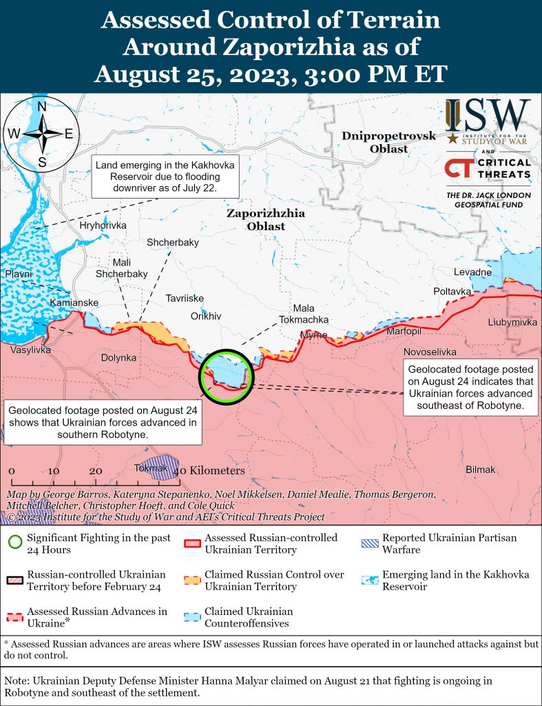 Zaporizhia Battle Map Draft August 25,2023 (Source: Institute for the Study of War)