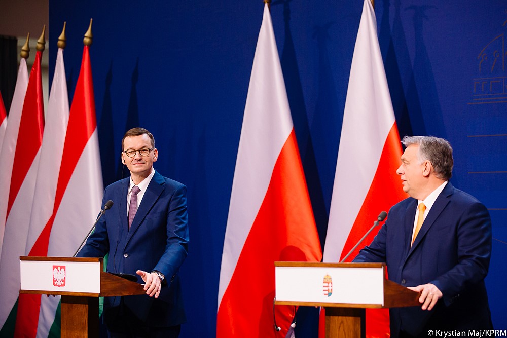 Mateusz Morawiecki with Hungarian Prime Minister Viktor Orbán in Budapest, Hungary in November 2020 (Photo by Krystian Maj / KPRM / Wikimedia Commons)