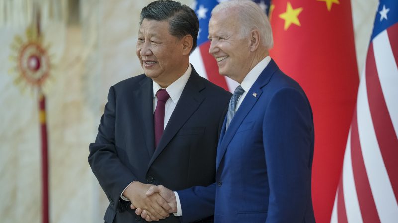 President Joe Biden greets and poses for a photo with Chinese President Xi Jingping ahead of their bilateral meeting, Monday, November 14, 2022, at the Mulia Resort in Bali, Indonesia (Photo by Adam Schultz / White House / Flickr.com / RawPixel) More: Original public domain image from Flickr