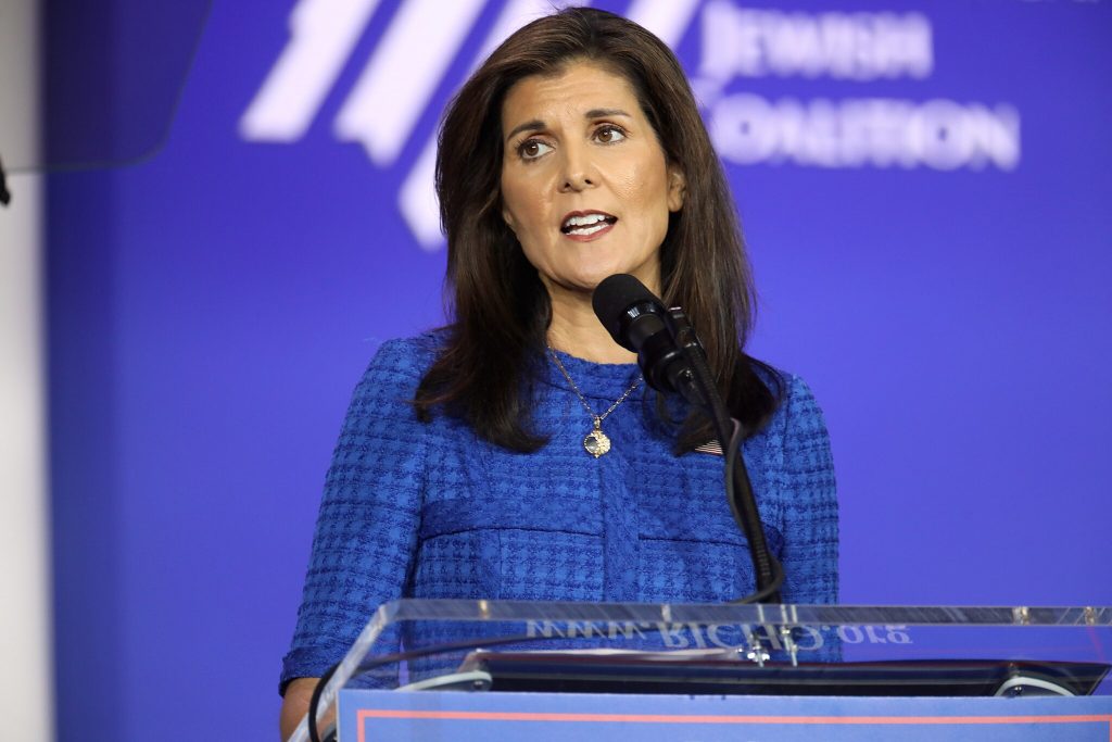 Former South Carolina Governor Nikki Haley speaking with attendees at the Republican Jewish Coalition's 2023 Annual Leadership Summit at the Venetian Convention & Expo Center in Las Vegas, Nevada (Photo: Gage Skidmore / Wikimedia Commons)
