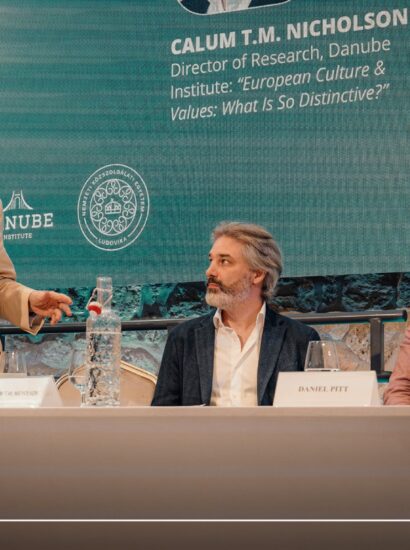John O'Sullivan, Calum T.M. Nicholson and Daniel Pitt at an event of the Danube Institute think tank in Budapest, Hungary (Photo: Danube Institute / X.com)