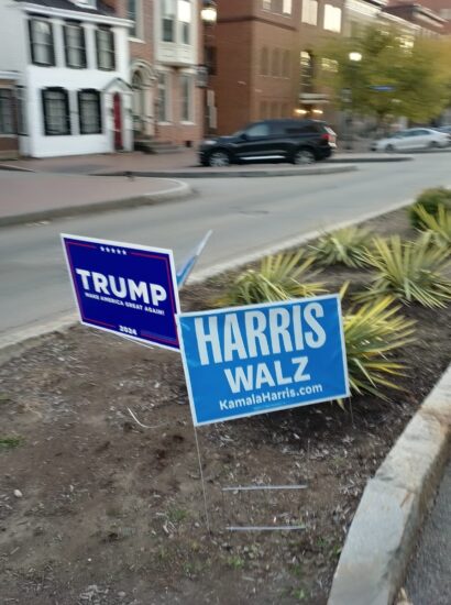 Campaign materials for Donald Trump and Kamala Harris in Philadelphia, Pennsylvania in 2024 (Photo: Sergio Velasco)