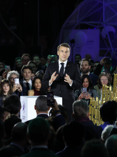 Emmanuel Macron speaking at the AI Action Summit, in Paris, in February 2025 (Source: Helene Duchene X profile)