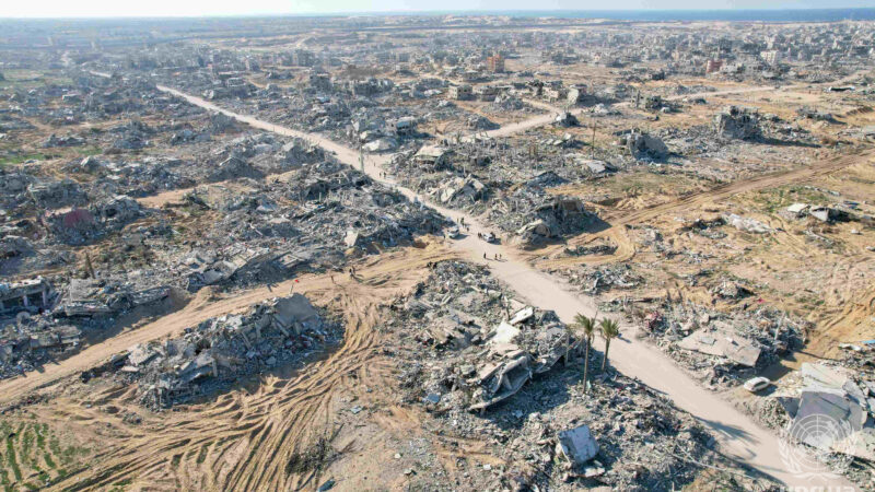 An aerial view showing destruction in Rafah after Israeli forces withdrawal in January 2025 Source: Wikimedia