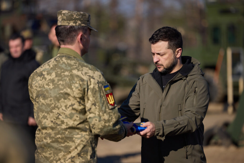 “On the occasion of the Day of Missile Forces and Artillery and the Engineering Troops Day, Volodymyr Zelenskyy presents state awards to Ukraine's defenders.” by President Of Ukraine, Public Domain Dedication (CC0).