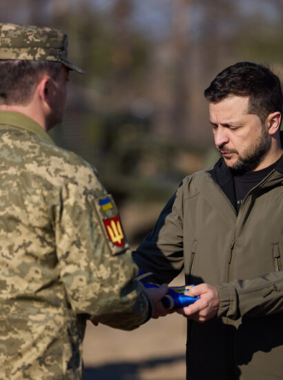 “On the occasion of the Day of Missile Forces and Artillery and the Engineering Troops Day, Volodymyr Zelenskyy presents state awards to Ukraine's defenders.” by President Of Ukraine, Public Domain Dedication (CC0).