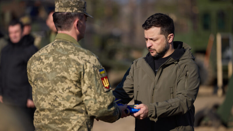 “On the occasion of the Day of Missile Forces and Artillery and the Engineering Troops Day, Volodymyr Zelenskyy presents state awards to Ukraine's defenders.” by President Of Ukraine, Public Domain Dedication (CC0).