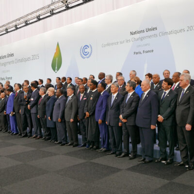 Heads of delegations at the 2015 United Nations Climate Change Conference (COP21), which led to the signing of the Paris Agreement.
