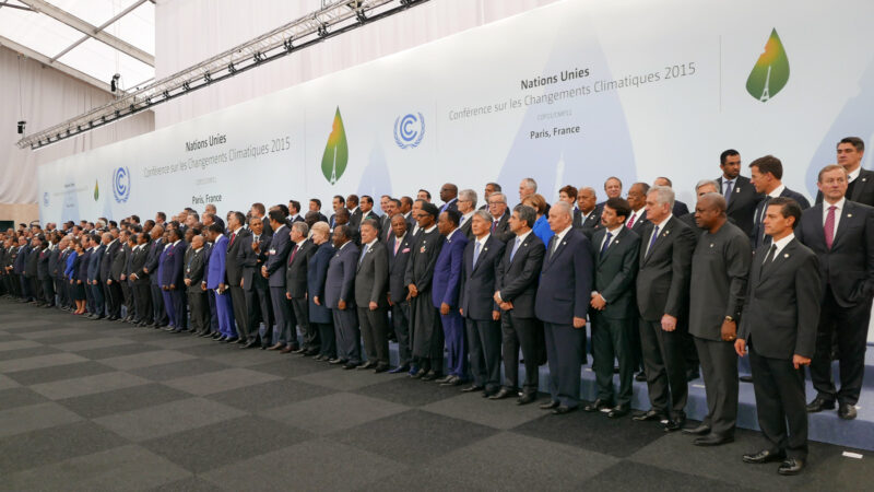 Heads of delegations at the 2015 United Nations Climate Change Conference (COP21), which led to the signing of the Paris Agreement.