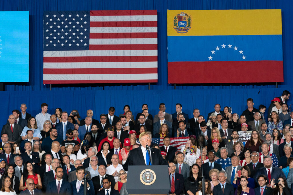 President Donald J. Trump delivers remarks to the Venezuelan American community at the Florida International University Ocean Bank Convocation Center Monday, Feb. 18, 2019 in Miami, Fla. (Official White House Photo by Andrea Hanks)
