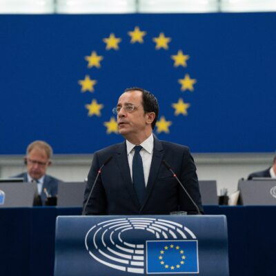 Cyprus' President Nikos Christodoulides presented to the European Parliament his vision for the future of Europe, focusing on geopolitically-driven challenges. Photo: CC-BY-4.0: © European Union 2023– Source: EP / European Parliament / Wikimedia Commons.