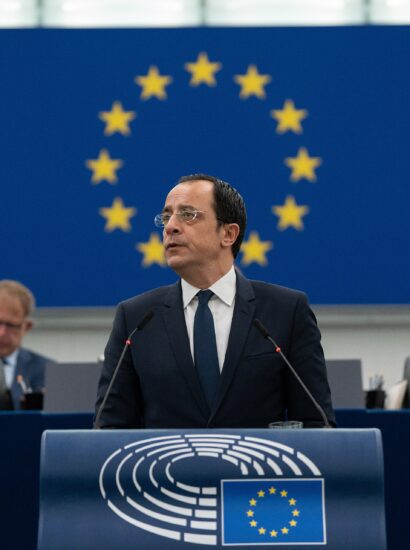 Cyprus' President Nikos Christodoulides presented to the European Parliament his vision for the future of Europe, focusing on geopolitically-driven challenges. Photo: CC-BY-4.0: © European Union 2023– Source: EP / European Parliament / Wikimedia Commons.