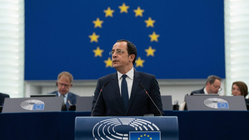 Cyprus' President Nikos Christodoulides presented to the European Parliament his vision for the future of Europe, focusing on geopolitically-driven challenges. Photo: CC-BY-4.0: © European Union 2023– Source: EP / European Parliament / Wikimedia Commons.