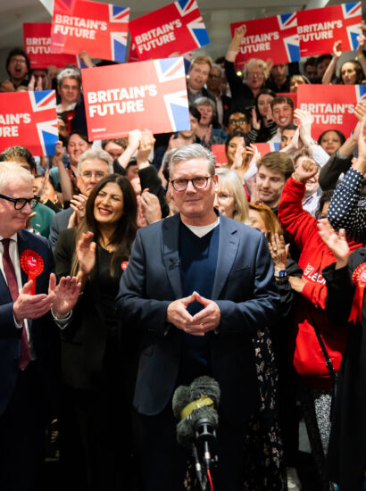 Keir Starmer, leader of the Labour Party, and Richard Parker, Labour’s newly elected West Midlands Mayor, celebrate with activists at the ICC in Birmingham on Saturday, May 4, 2024. Photo: Keir Starmer / Flickr, CC BY-NC-ND 2.0