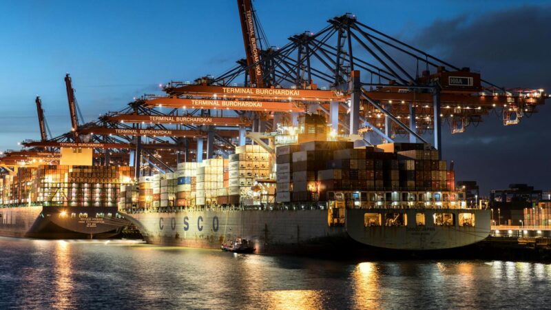 Cargo Ship in Harbor in Hamburg in Germany. Photo source: Wolfgang Weiser / Pexels, Public Domain.