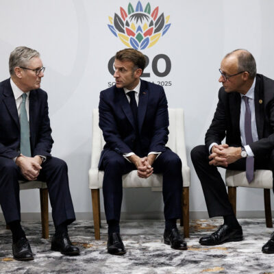 Prime Minister Keir Starmer meets with French President Emmanuel Macron and German Chancellor Friedrich Merz for a bilateral meeting at the G20 Summit. Picture by Lauren Hurley / No 10 Downing Street