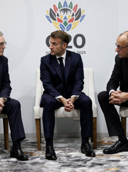 Prime Minister Keir Starmer meets with French President Emmanuel Macron and German Chancellor Friedrich Merz for a bilateral meeting at the G20 Summit. Picture by Lauren Hurley / No 10 Downing Street