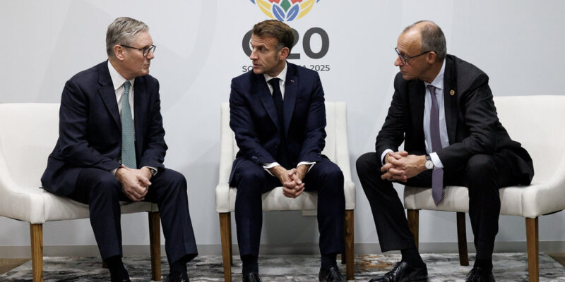 Prime Minister Keir Starmer meets with French President Emmanuel Macron and German Chancellor Friedrich Merz for a bilateral meeting at the G20 Summit. Picture by Lauren Hurley / No 10 Downing Street