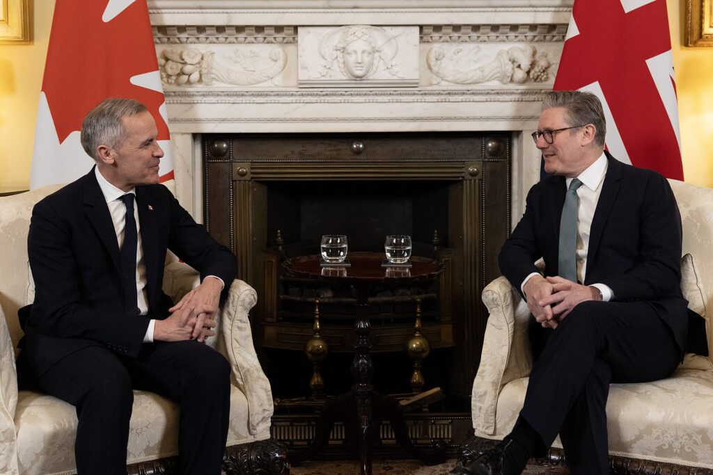 Canadian Premier Dan Carney meets with British Prime Minister Keir Starmer on March 17, 2025 (Photo by Simon Dawson/10 Downing Street)