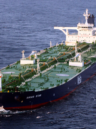 The Liberian-flagged oil tanker MV Sirius Star is at anchor off the coast of Somalia in 2008. U.S. Navy photo by Aviation Warfare Systems Operator 2nd Class William S. Stevens