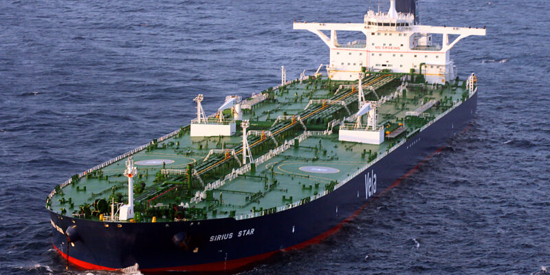 The Liberian-flagged oil tanker MV Sirius Star is at anchor off the coast of Somalia in 2008. U.S. Navy photo by Aviation Warfare Systems Operator 2nd Class William S. Stevens