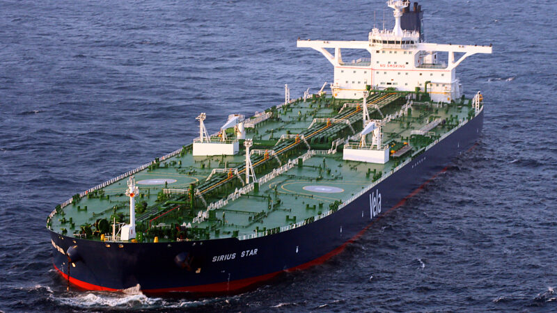 The Liberian-flagged oil tanker MV Sirius Star is at anchor off the coast of Somalia in 2008. U.S. Navy photo by Aviation Warfare Systems Operator 2nd Class William S. Stevens