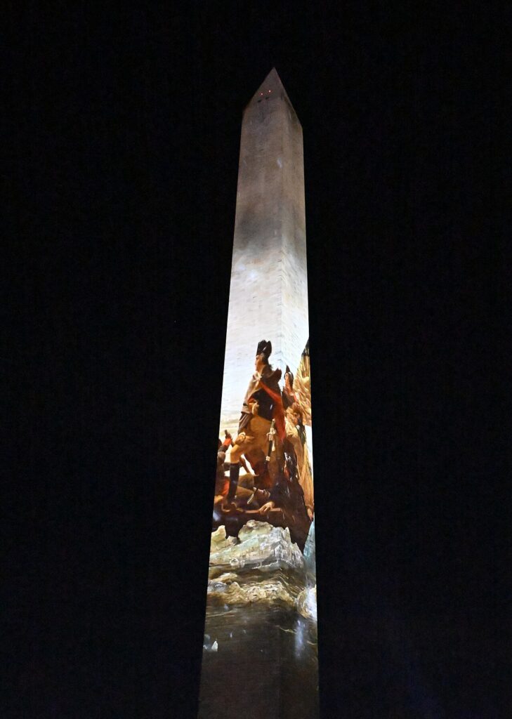 Washington Crosses the Delaware projected on the Washington Monument Source: Wikipedia Washington Crosses the Delaware projected on the Washington Monument Source: Wikipedia